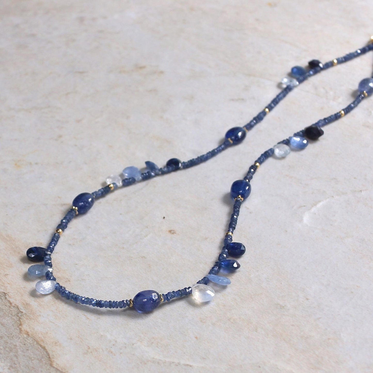 14k Solid Gold: Blue Sapphire Necklace| 2 mm |  Fine Jewelry