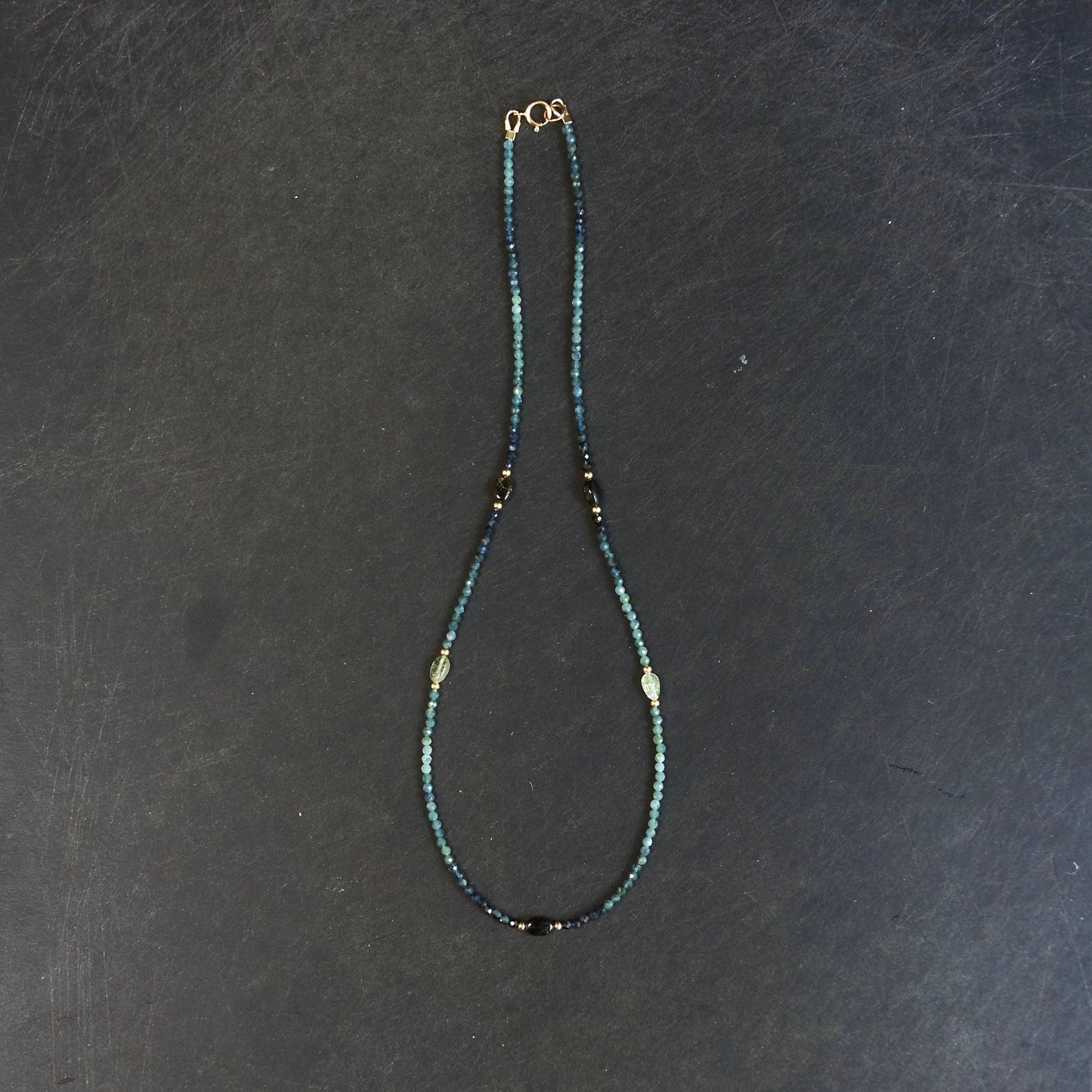 14K: Blue Tourmaline Necklace| Teal Blue | Boho| Bohemian | Ombre