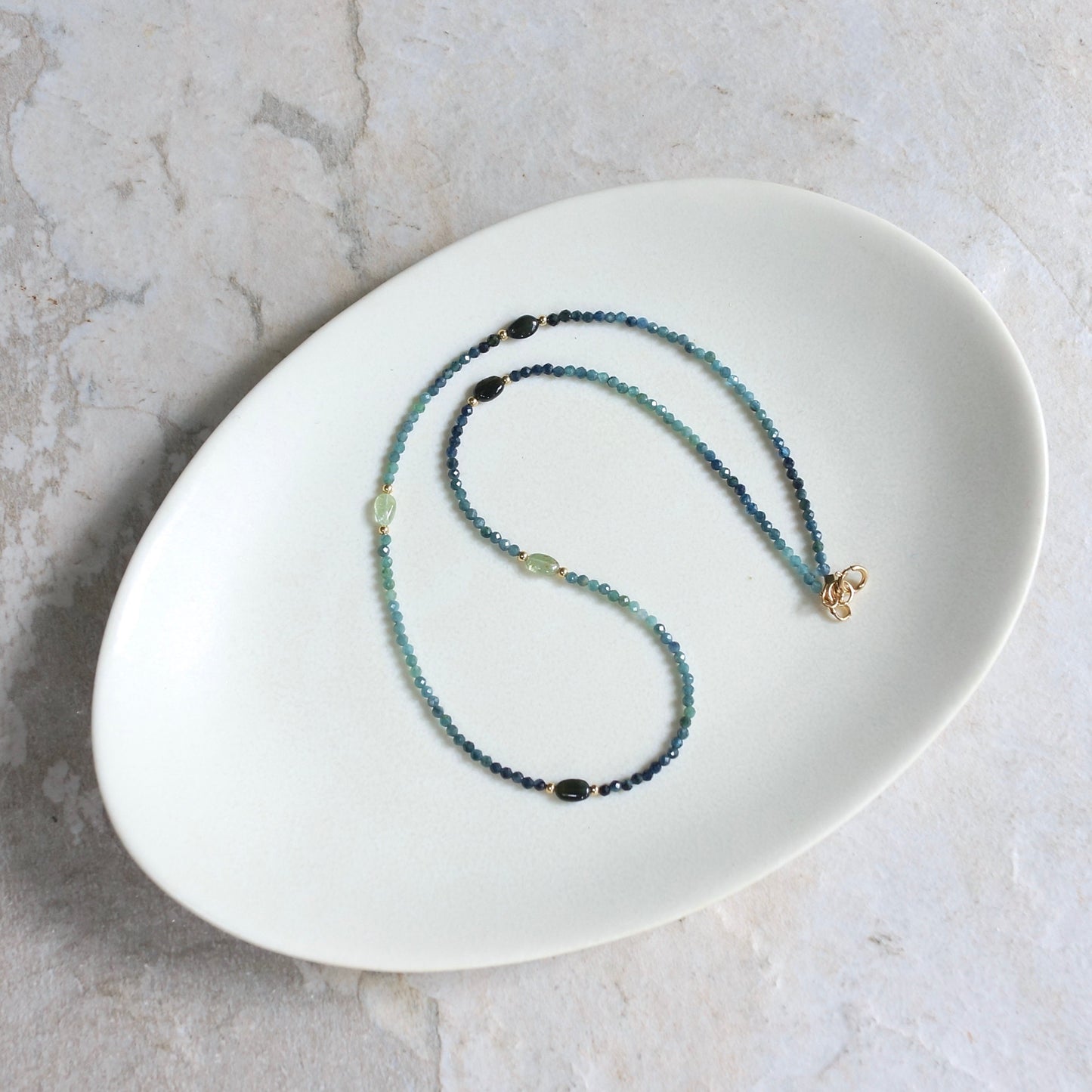 14K: Blue Tourmaline Necklace| Teal Blue | Boho| Bohemian | Ombre