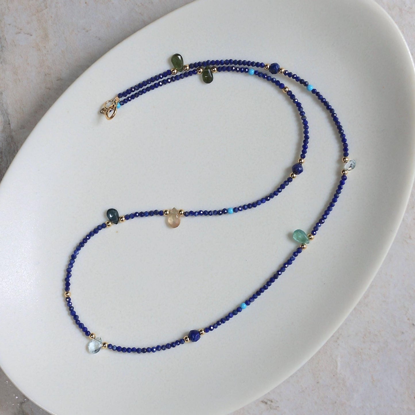 14k Solid Gold: Lapis Lazuli Necklace | Fine Jewelry | Little Charms