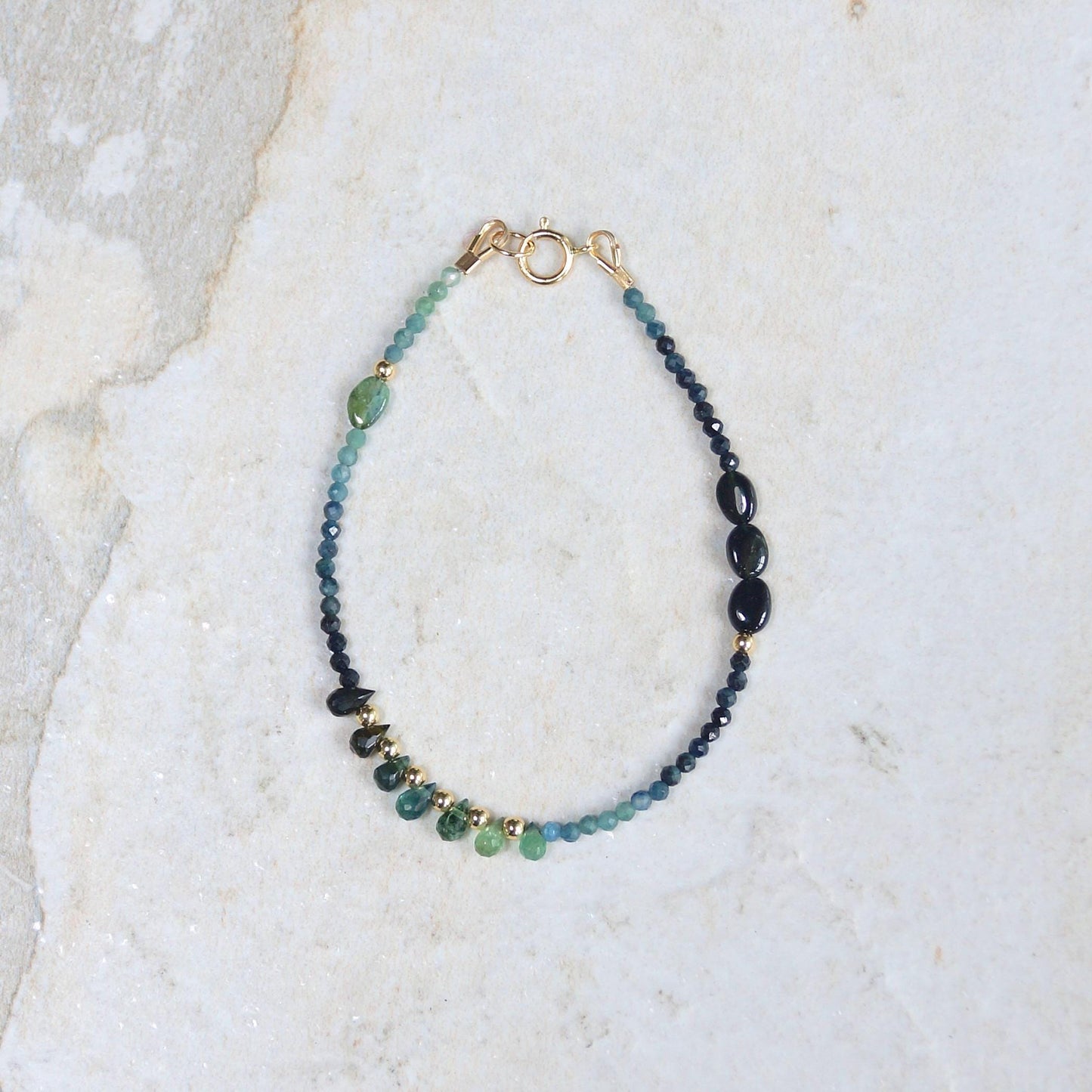 14K: Blue Tourmaline Necklace| Teal Blue | Boho| Bohemian | Ombre