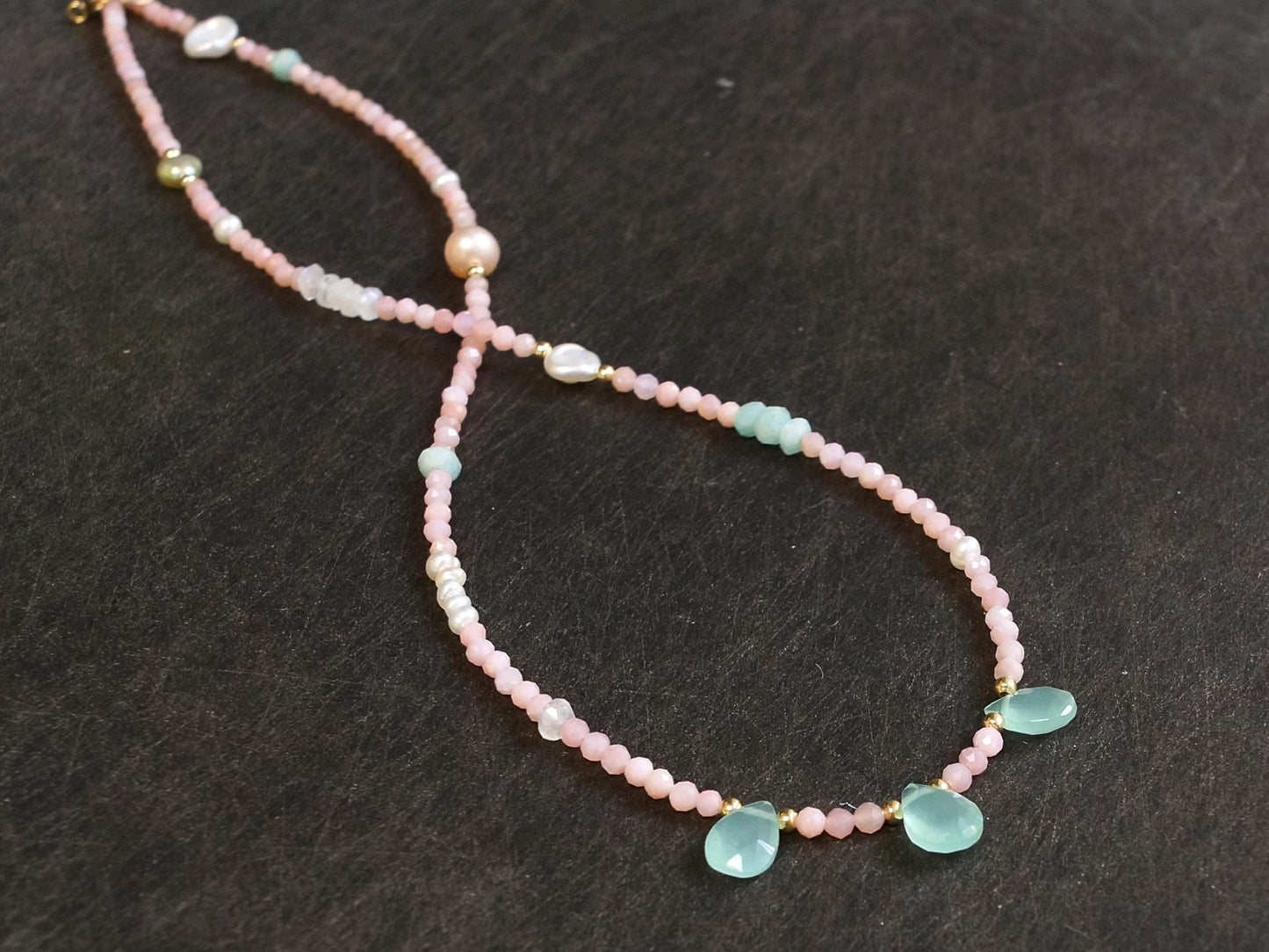 14K Solid Gold: Pink Opal Necklace | 2.5mm | Fine Jewelry